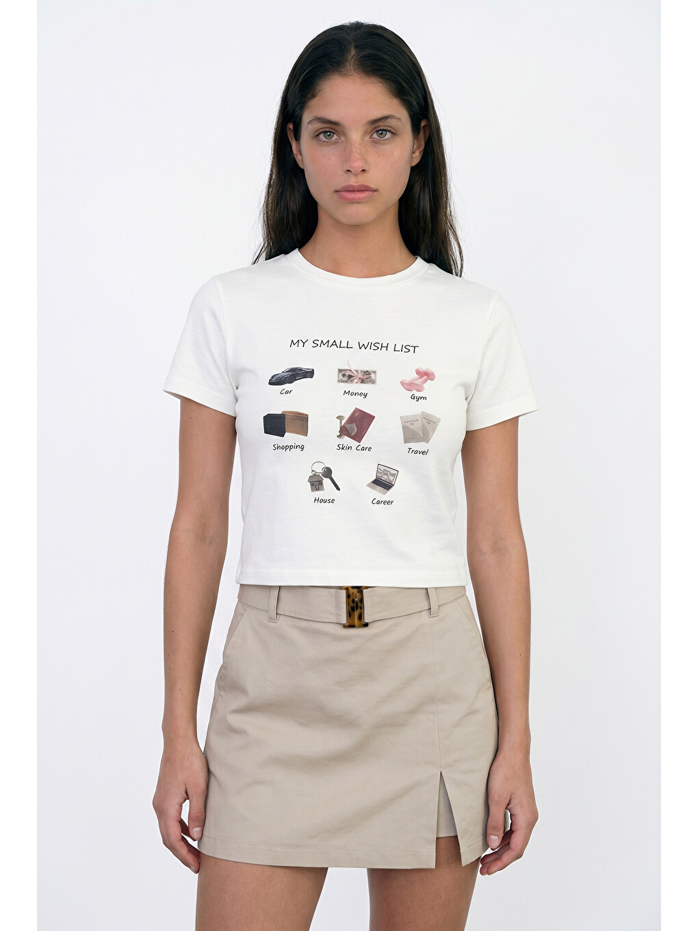 Wish List İkon Baskılı Tişört Ekru-3
