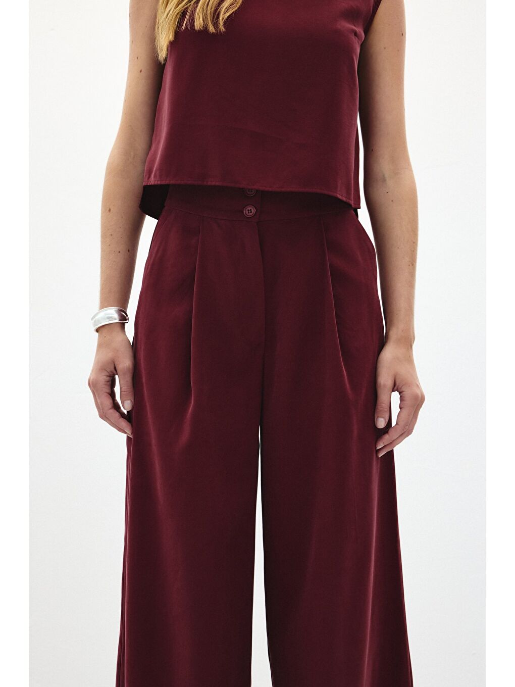 Geniş Paça Pantolon - Bordo-5