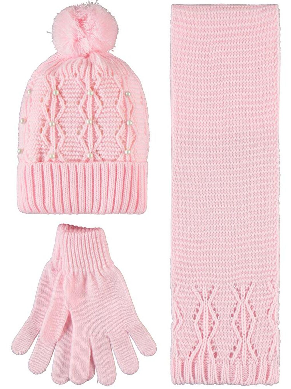 Girls Garson 10-13 Yaş Atkı Bere Eldiven Set - Pembe Standart