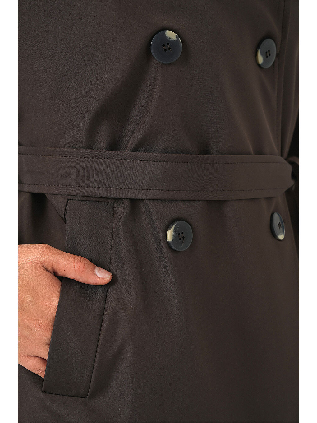 Kadın Kruvaze Yaka Kısa Trençkot 5980 - Kahverengi-5