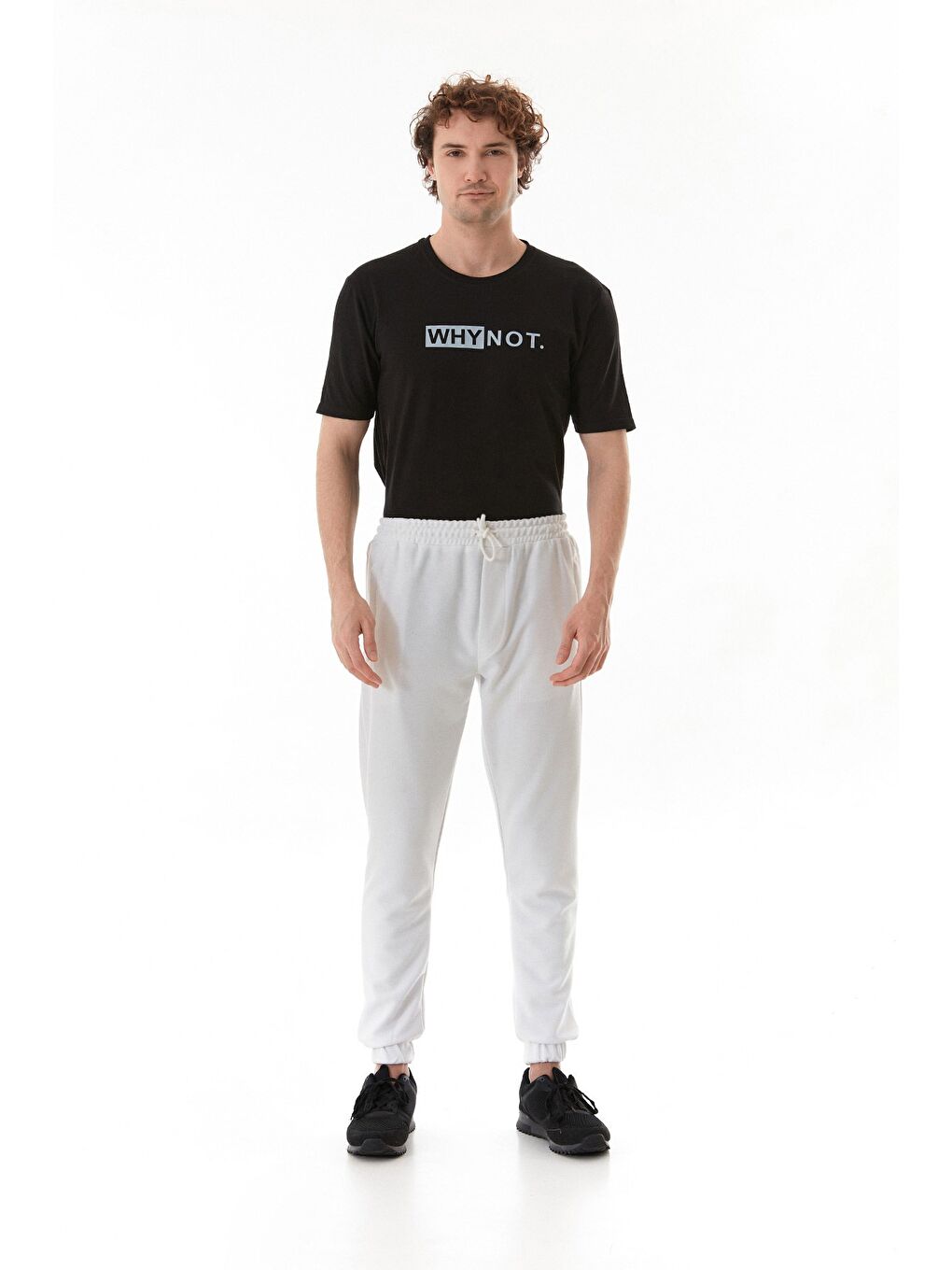 Beyaz Beli Lastikli Cebi Fermuarlı Jogger Pantolon