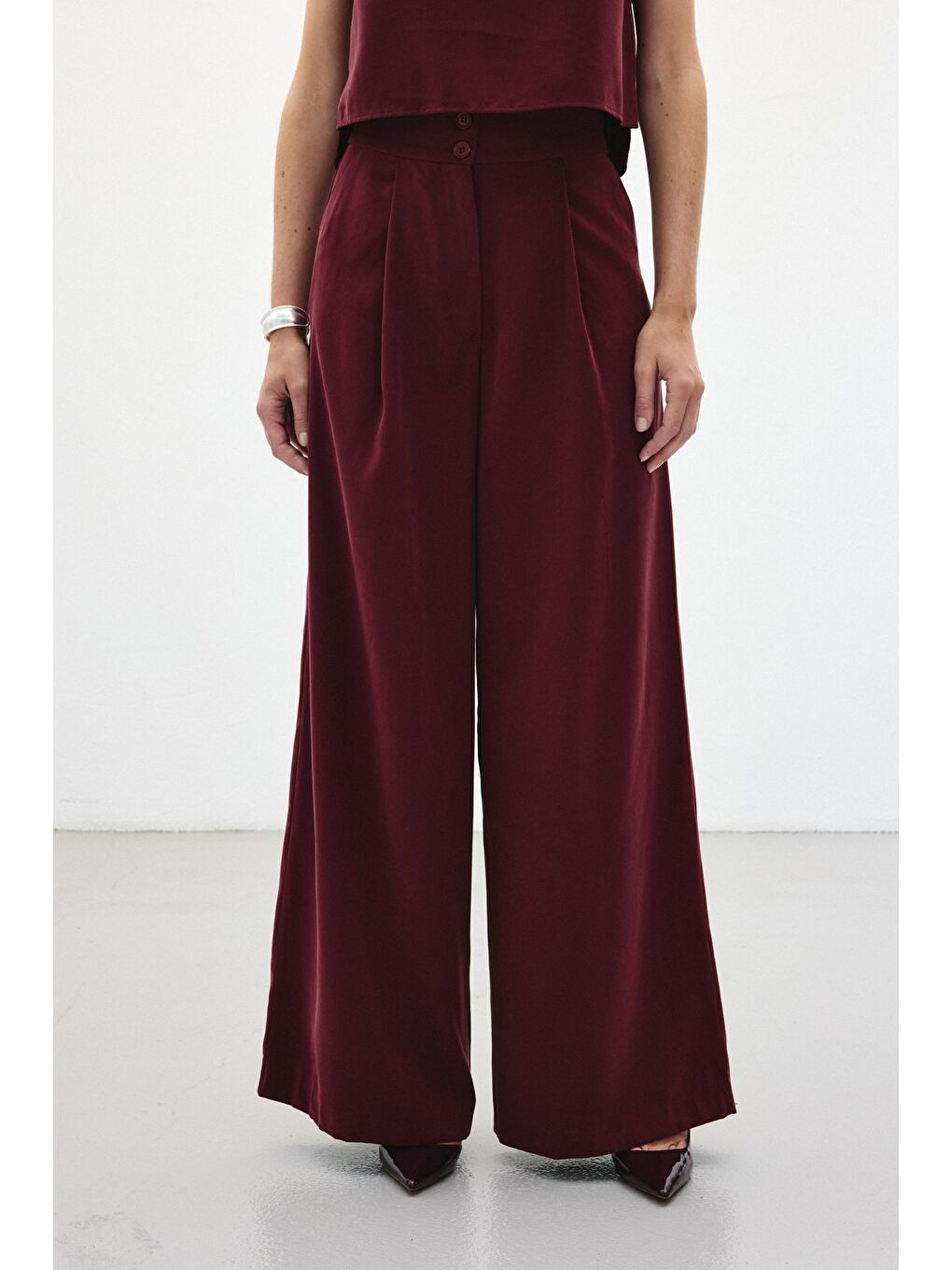 Geniş Paça Pantolon - Bordo-6