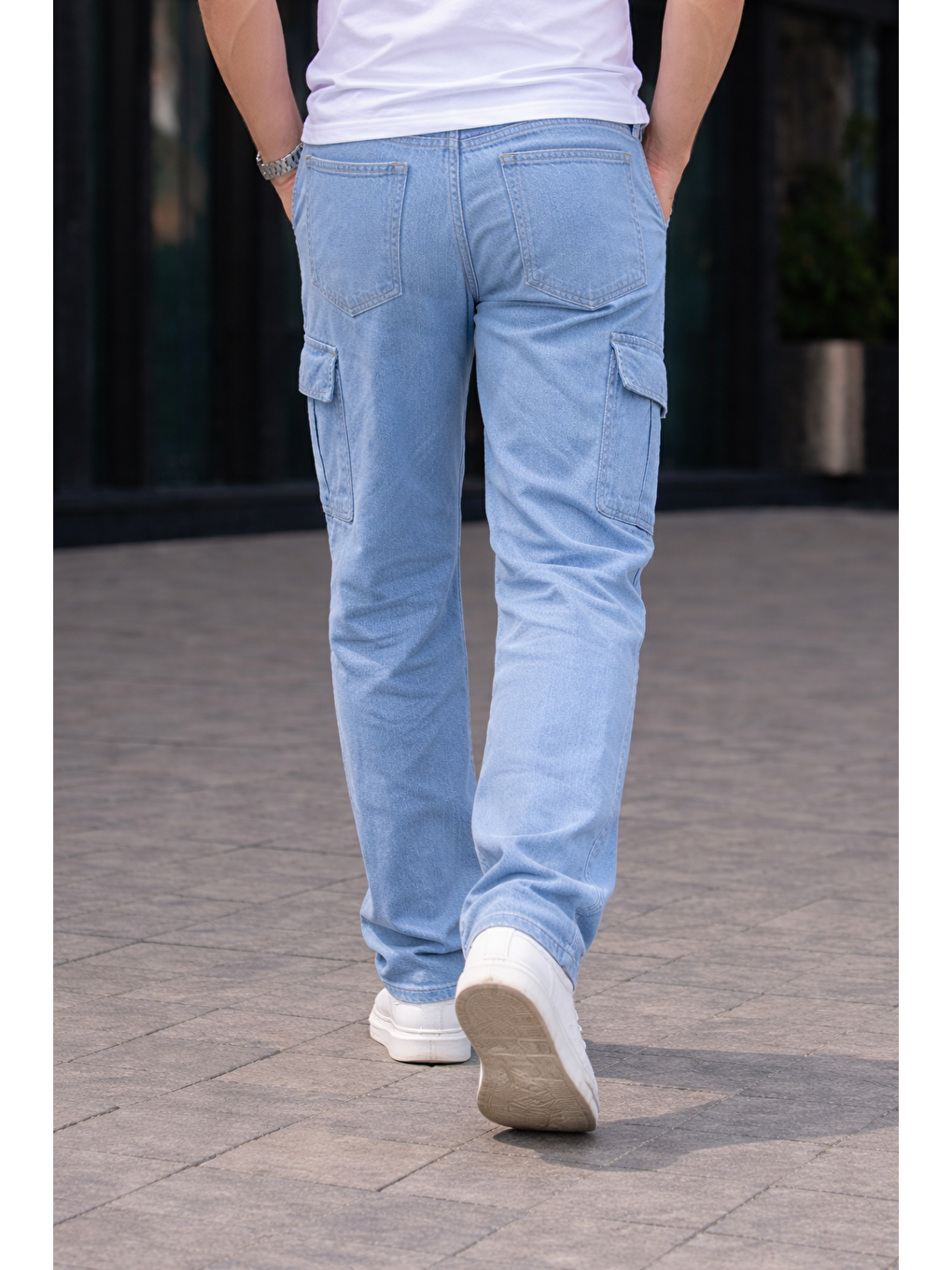 Erkek Trend Bol Paça Günlük Kargo B.Mavi Baggy Pantolon-5