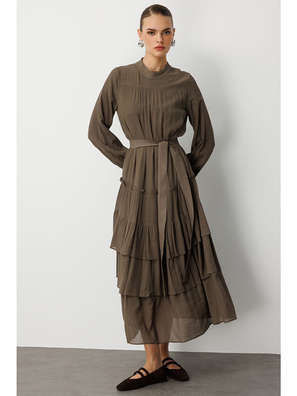 Kat Pileli Maksi Haki Elbise-2