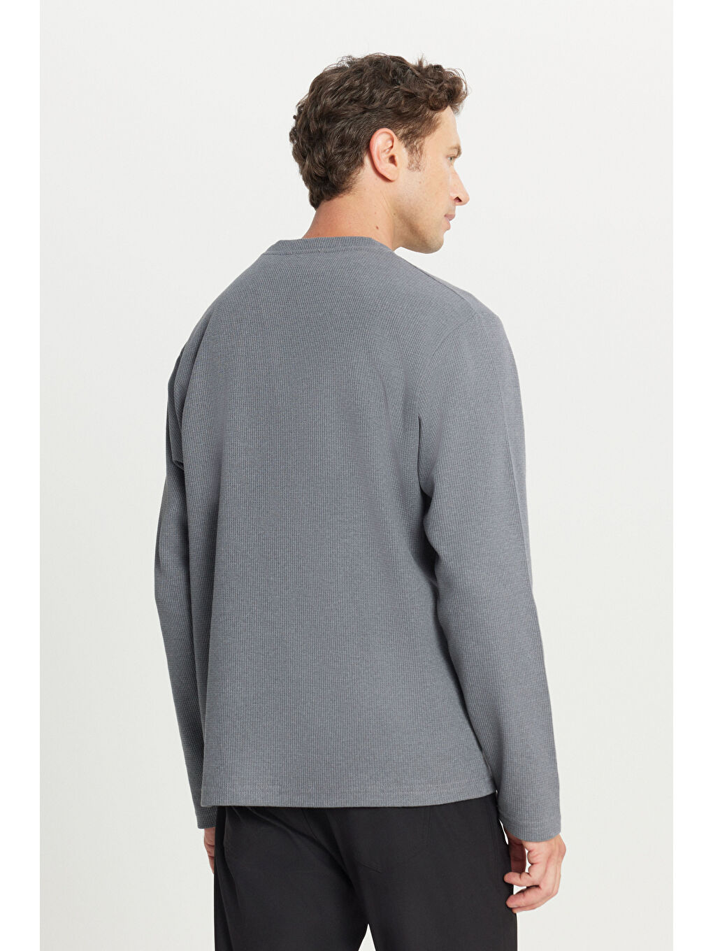 Erkek Gri Pamuklu Standart Fit Normal Kesim Bisiklet Yaka Sweatshirt-4