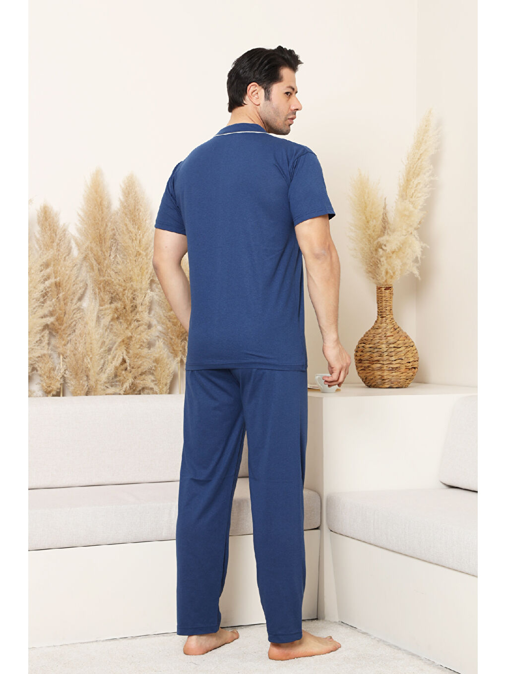 İndigo Erkek Boydan Düğmeli %100 Pamuklu Pijama Takımı 12385-3
