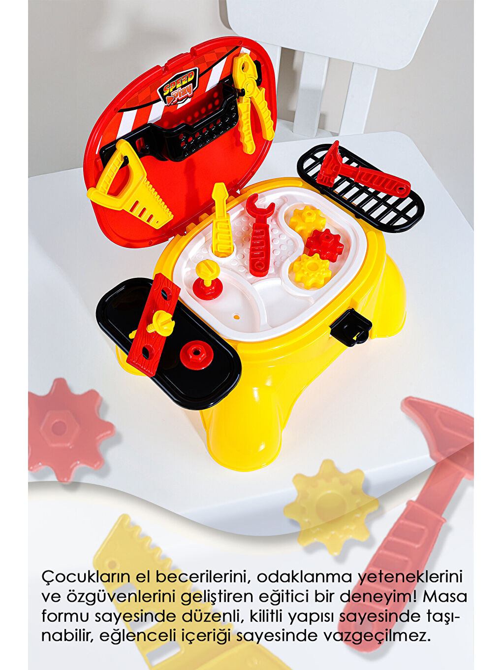 18 Parça Masalı Oyuncak Tamir Seti - Taşıma Çantalı Oturaklı Eğitici Meslek Oyunu Alet Çantası-5