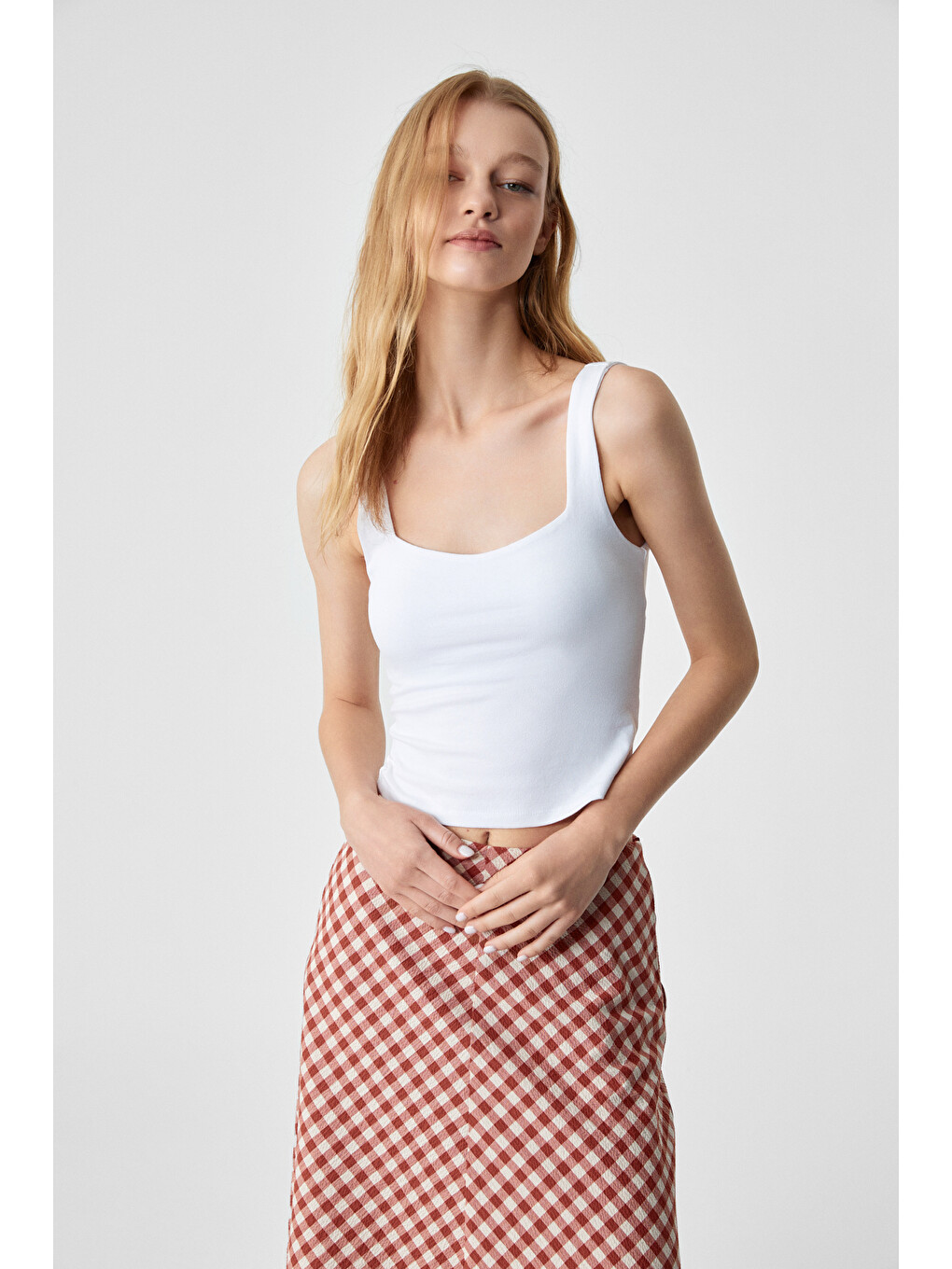 Beyaz SANUKI Kadın Slim Kısa Oyuk Yaka BEYAZ Bluz-3