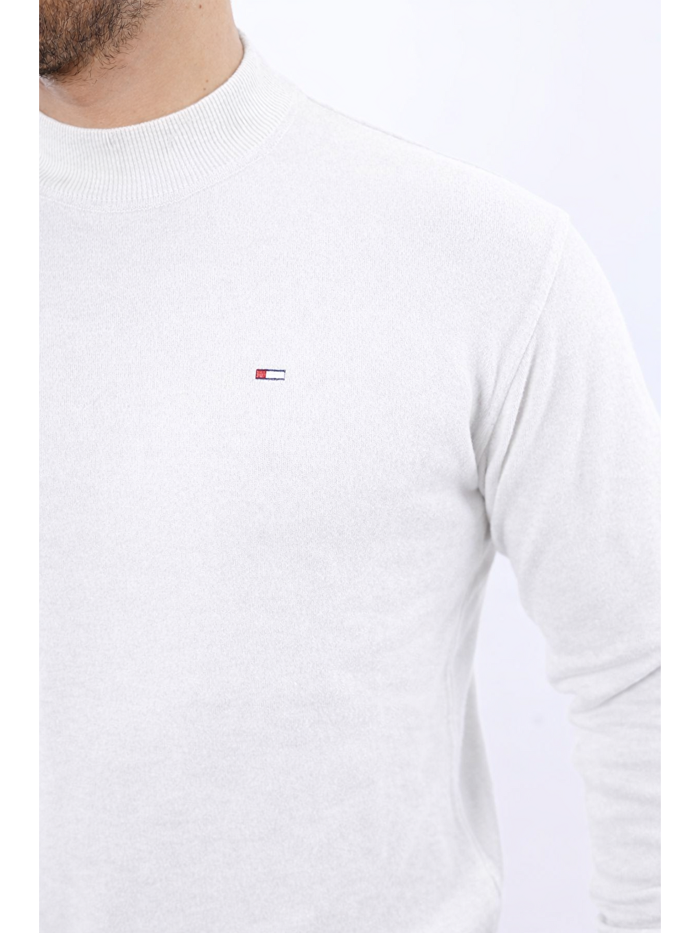 Erkek Yarım Balıkçı Yaka Günlük Beyaz Triko Kazak-2