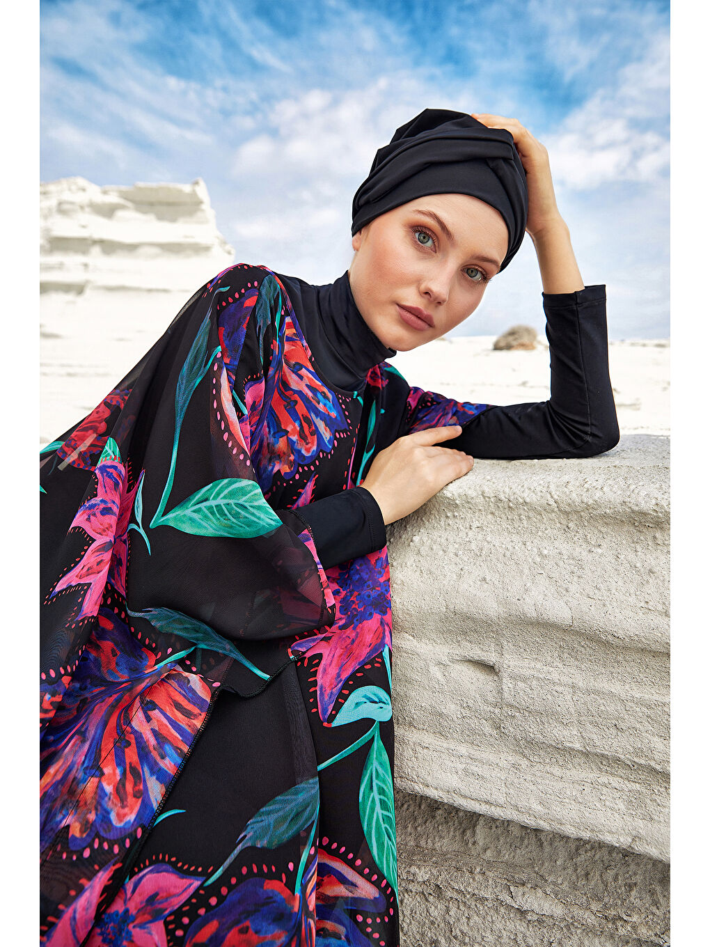 Mayo Üzerine Tek Pareo Kaftan 1706 Siyah