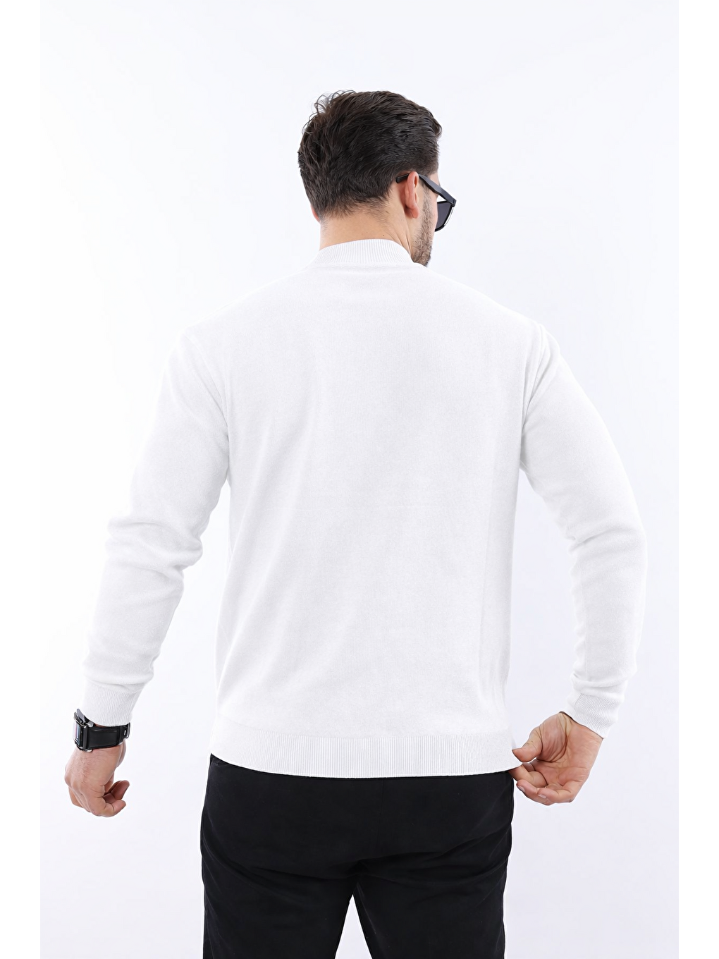 Erkek Yarım Balıkçı Yaka Günlük Beyaz Triko Kazak-3