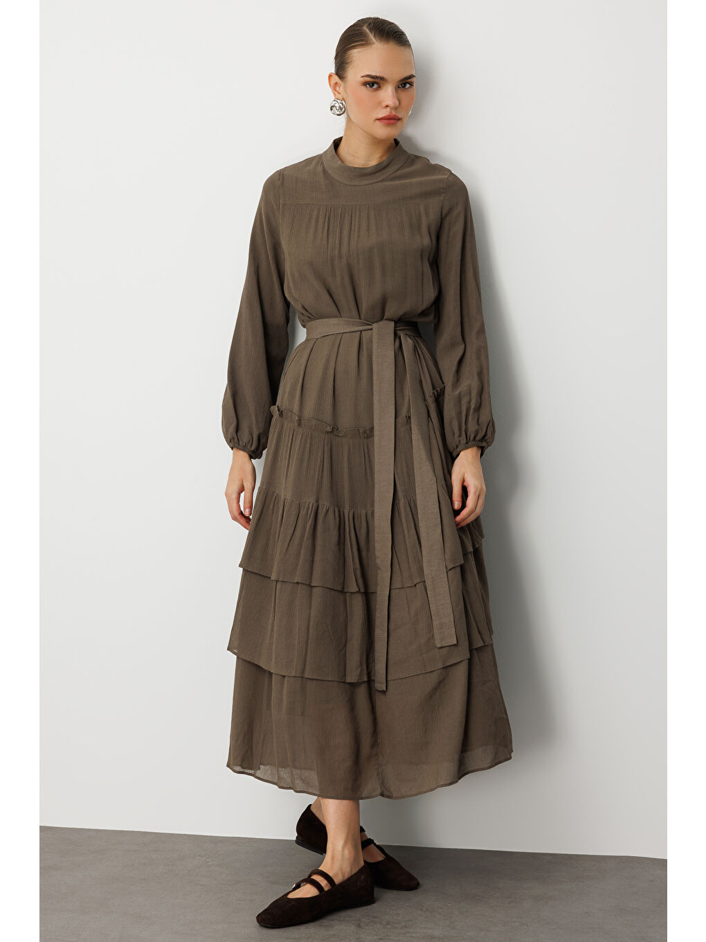 Kat Pileli Maksi Haki Elbise-4