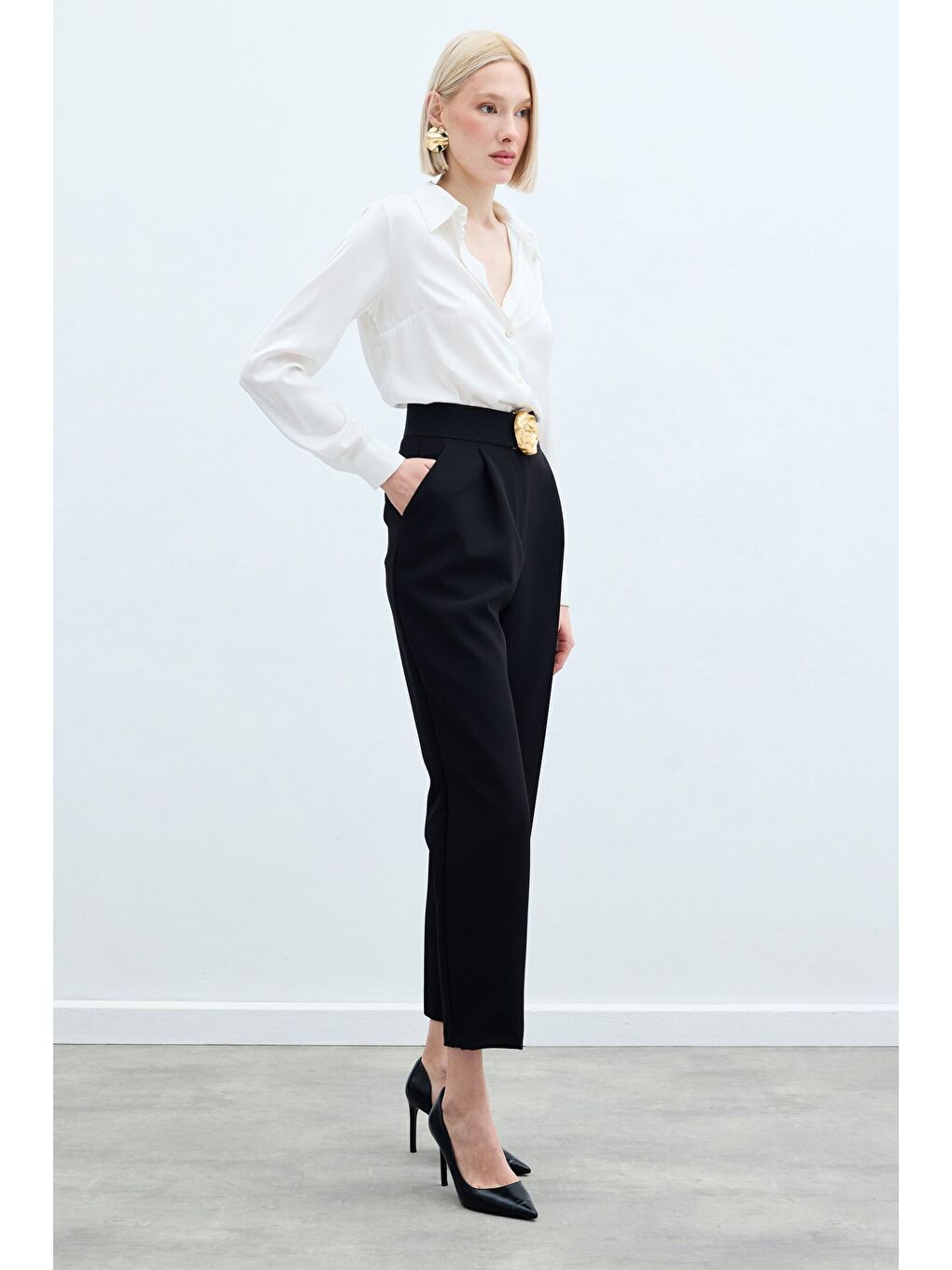 Yüksek Bel Klasik Pantolon - Siyah-3