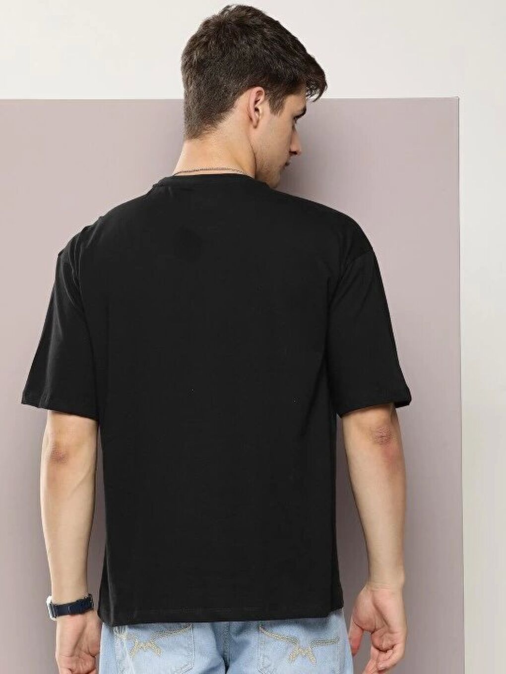 Erkek Baskılı Oversize T-shirt - Siyah-2