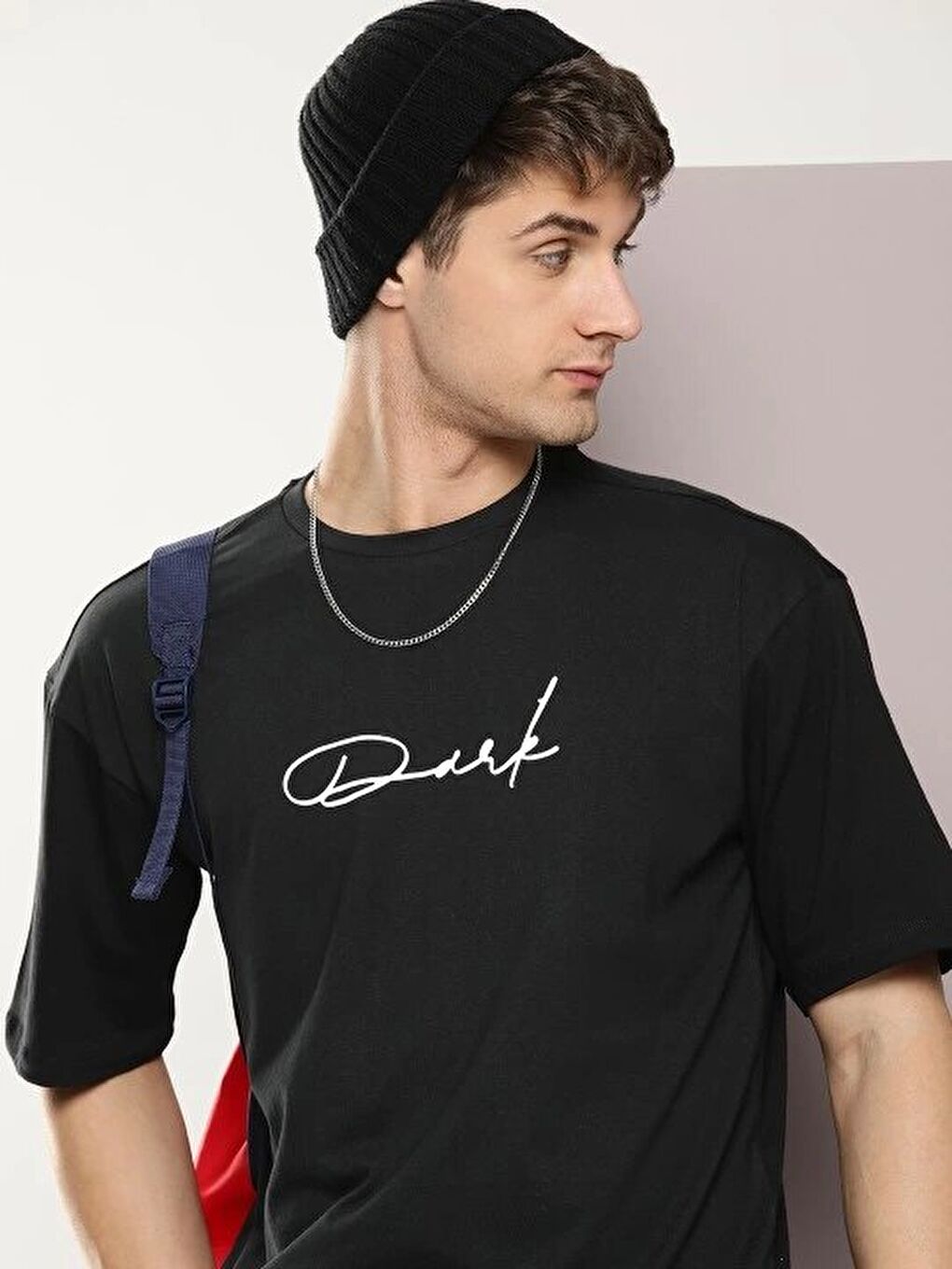 Erkek Baskılı Oversize T-shirt - Siyah-3