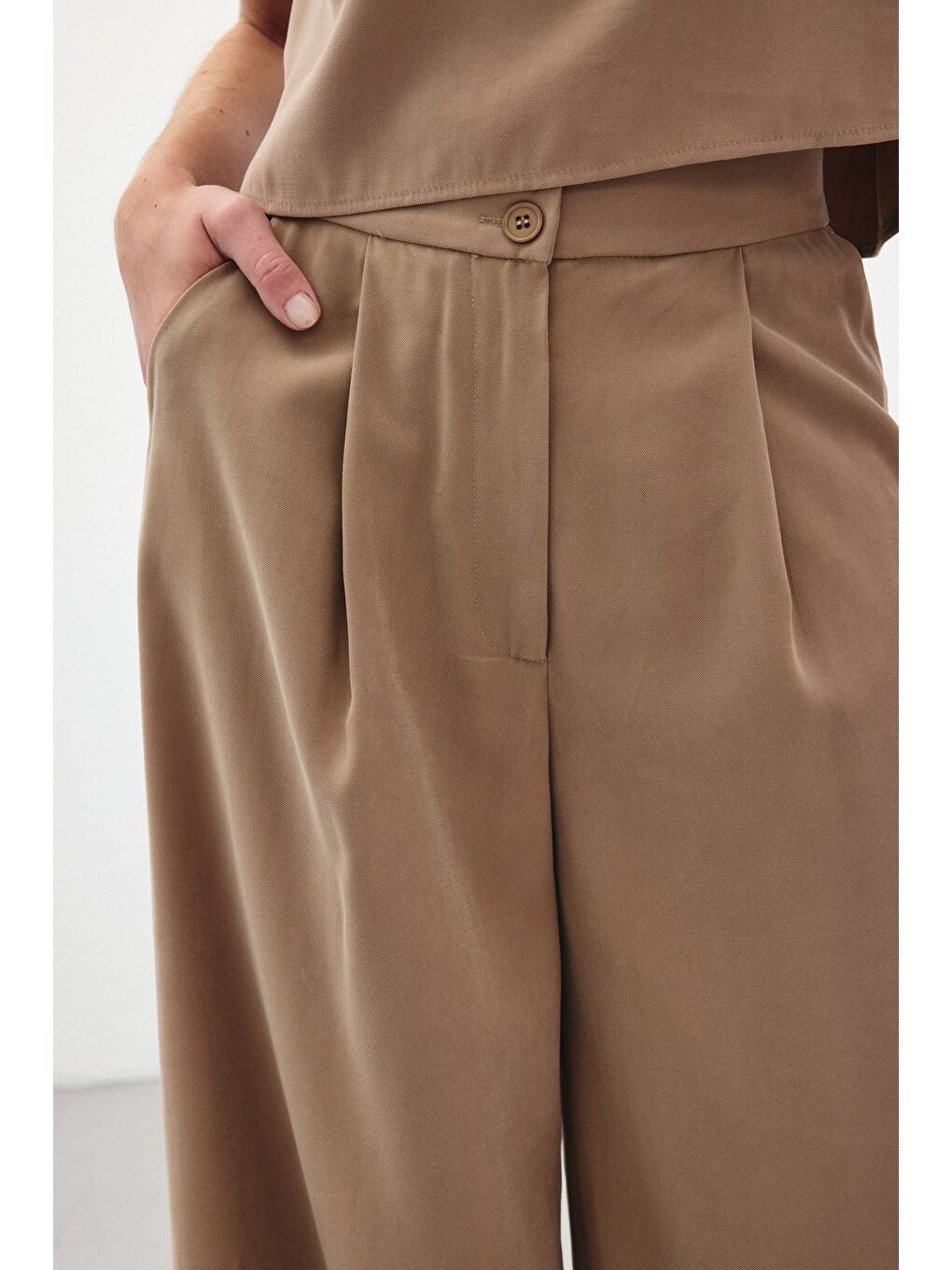 Bej Geniş Paça Pantolon - Vizon-5