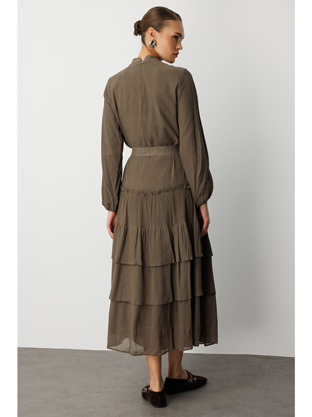 Kat Pileli Maksi Haki Elbise-5