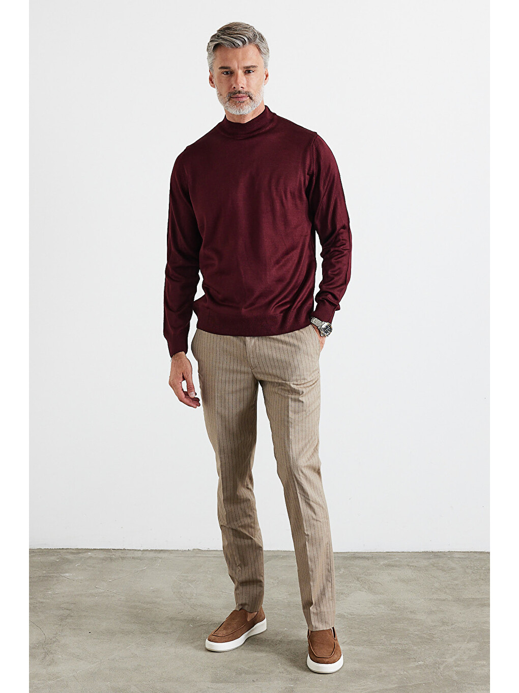 Bordo Erkek Standart Fit Normal Kesim Yarım Balıkçı Yaka Triko Kazak-1