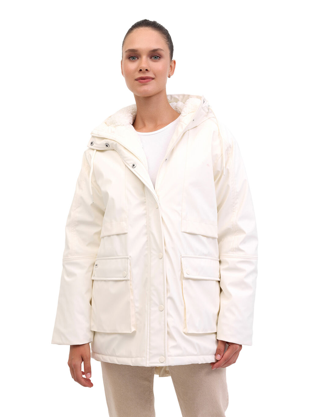 Bej WL 3ALICE-UK 5PR Ekru Kadın Uzun Kaban