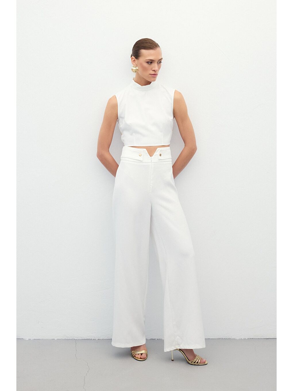Bel Detaylı Pantolon - Ekru-1