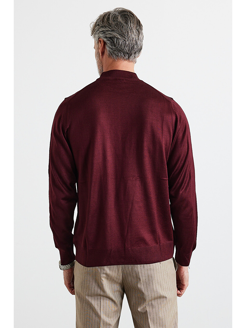Bordo Erkek Standart Fit Normal Kesim Yarım Balıkçı Yaka Triko Kazak-5