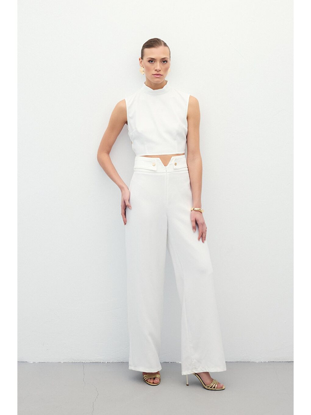 Bel Detaylı Pantolon - Ekru-2