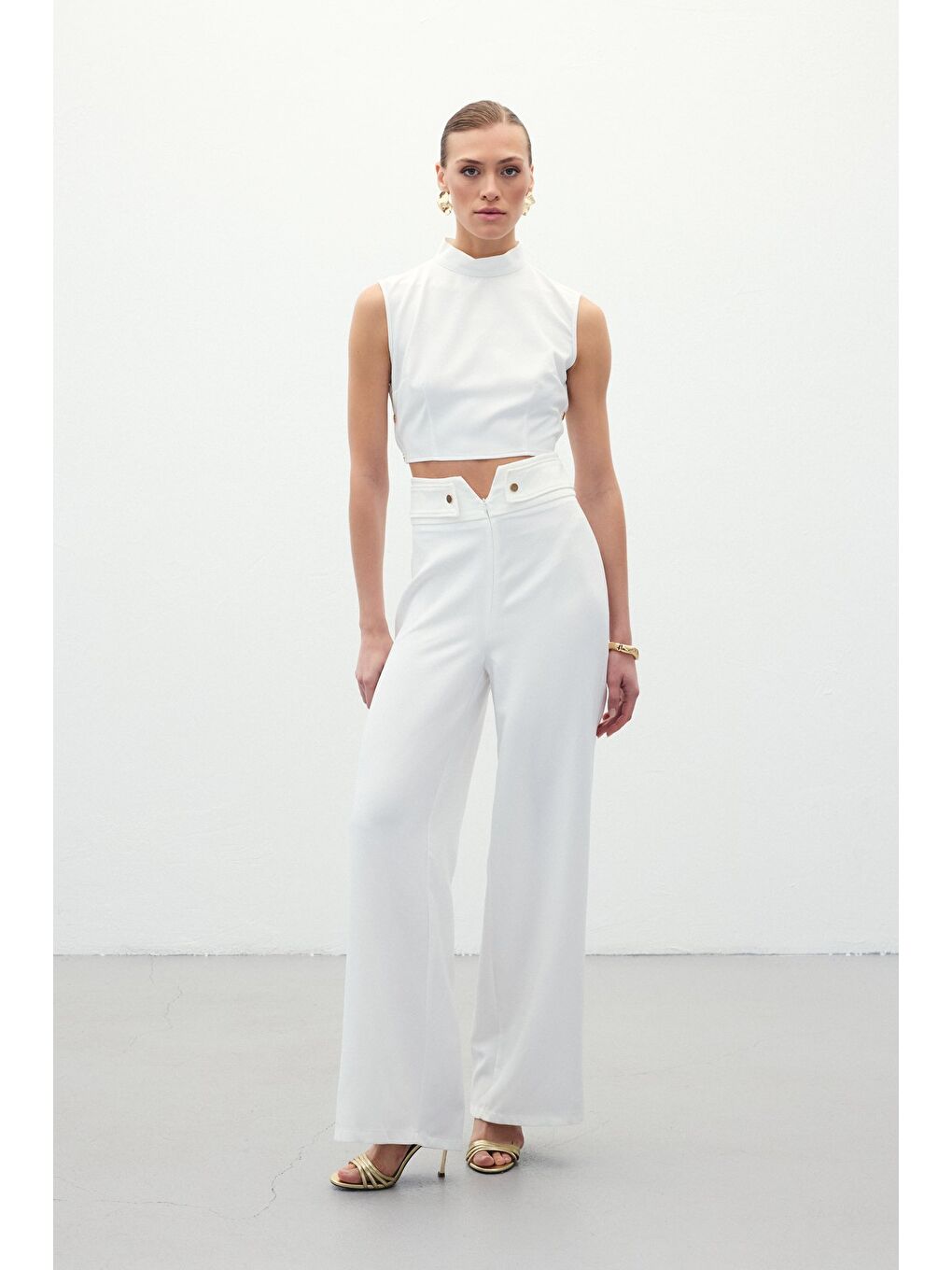 Bel Detaylı Pantolon - Ekru-3