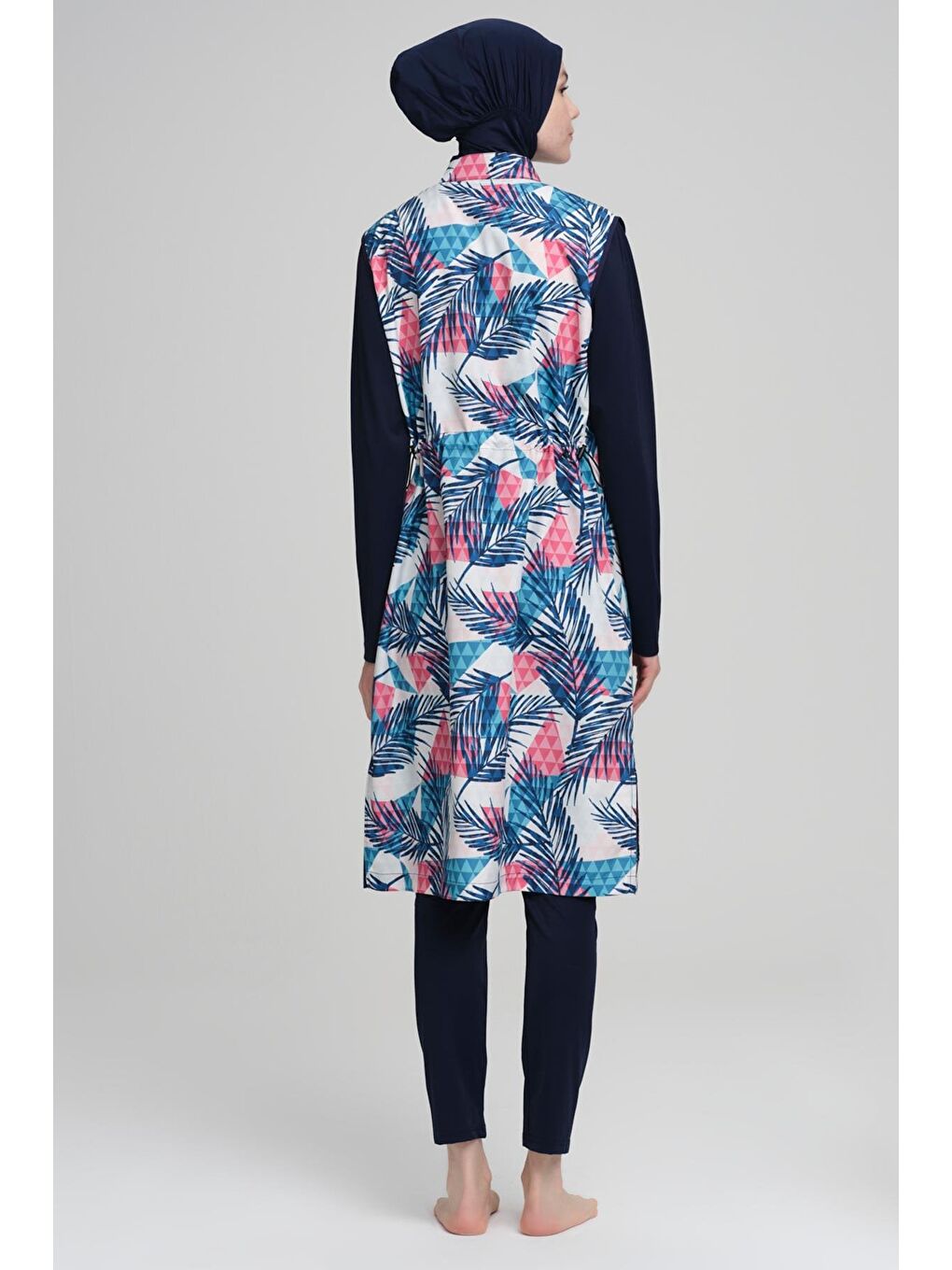 Palmiye Desen Lacivert 3 Parça Tam Tesettür Mayo Takımı 2212-2