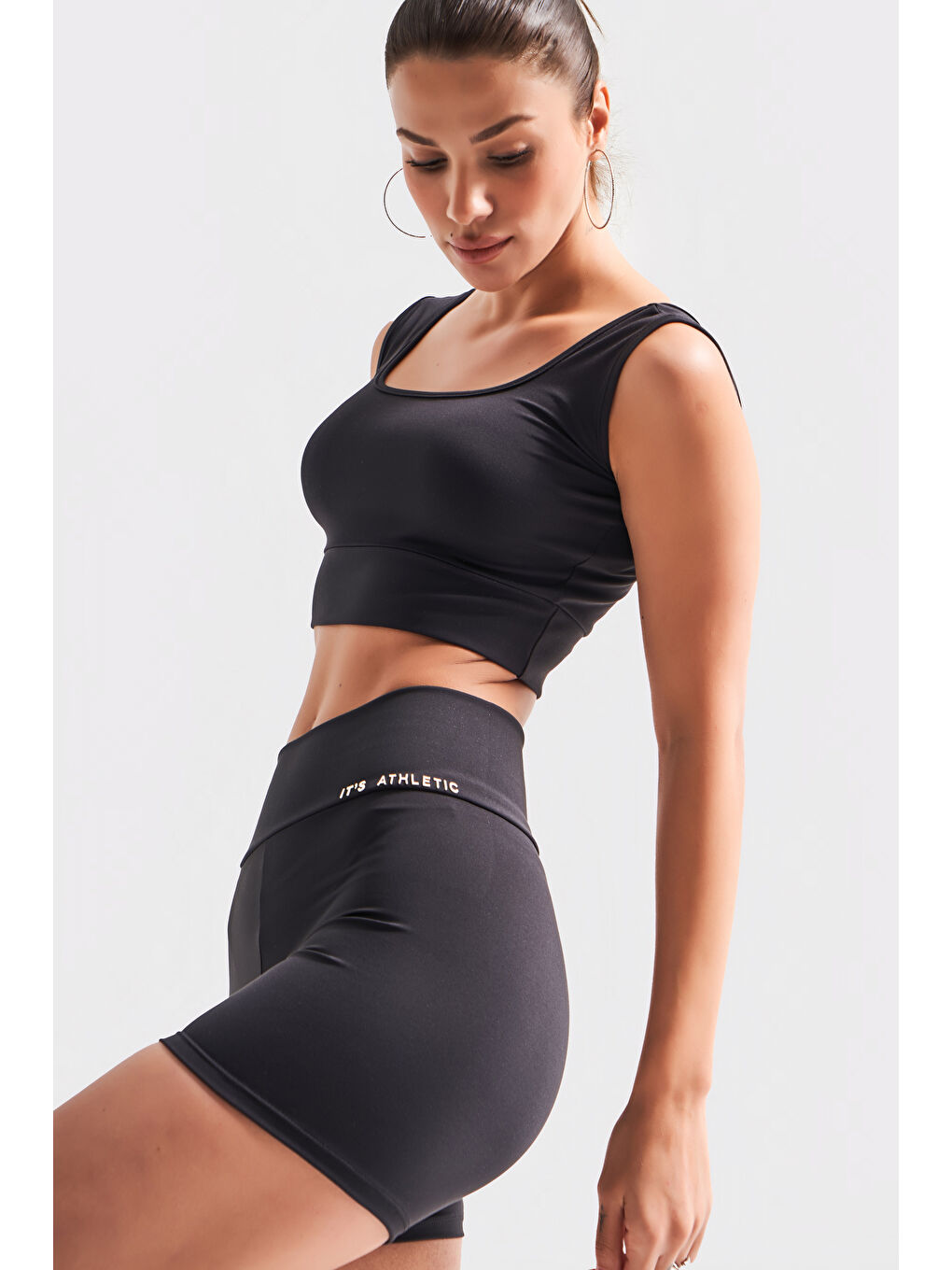 Kadın Siyah Ekru Renk Tayt Sporcu Sütyeni T-Shirt Süper Esnek 3'lü Set Birlikte Takım-1