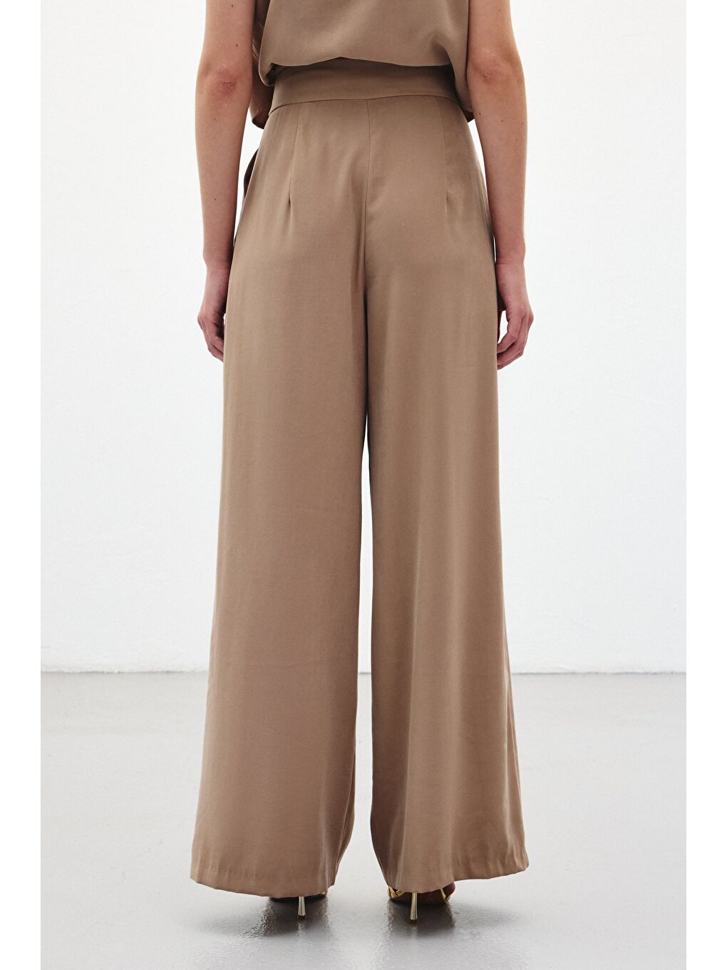 Bej Geniş Paça Pantolon - Vizon-6