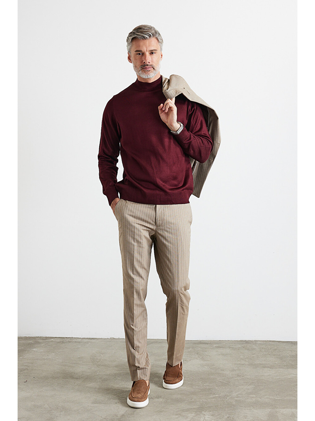 Bordo Erkek Standart Fit Normal Kesim Yarım Balıkçı Yaka Triko Kazak-7