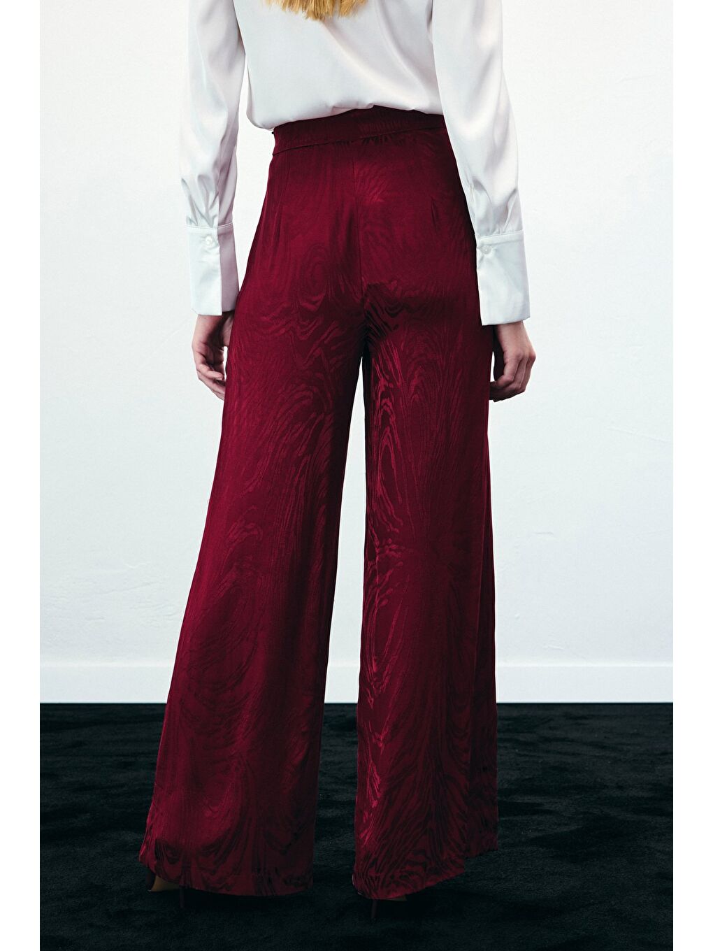 Yüksek Bel Desenli Pantolon - Bordo-7
