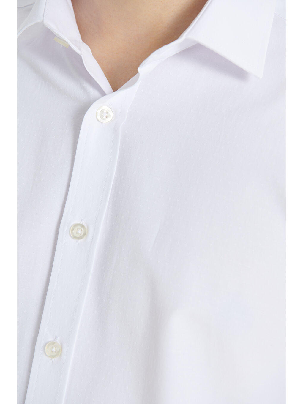 Erkek Beyaz Slim Fit Dar Kesim Klasik Yaka Pamuklu Armürlü Gömlek-5