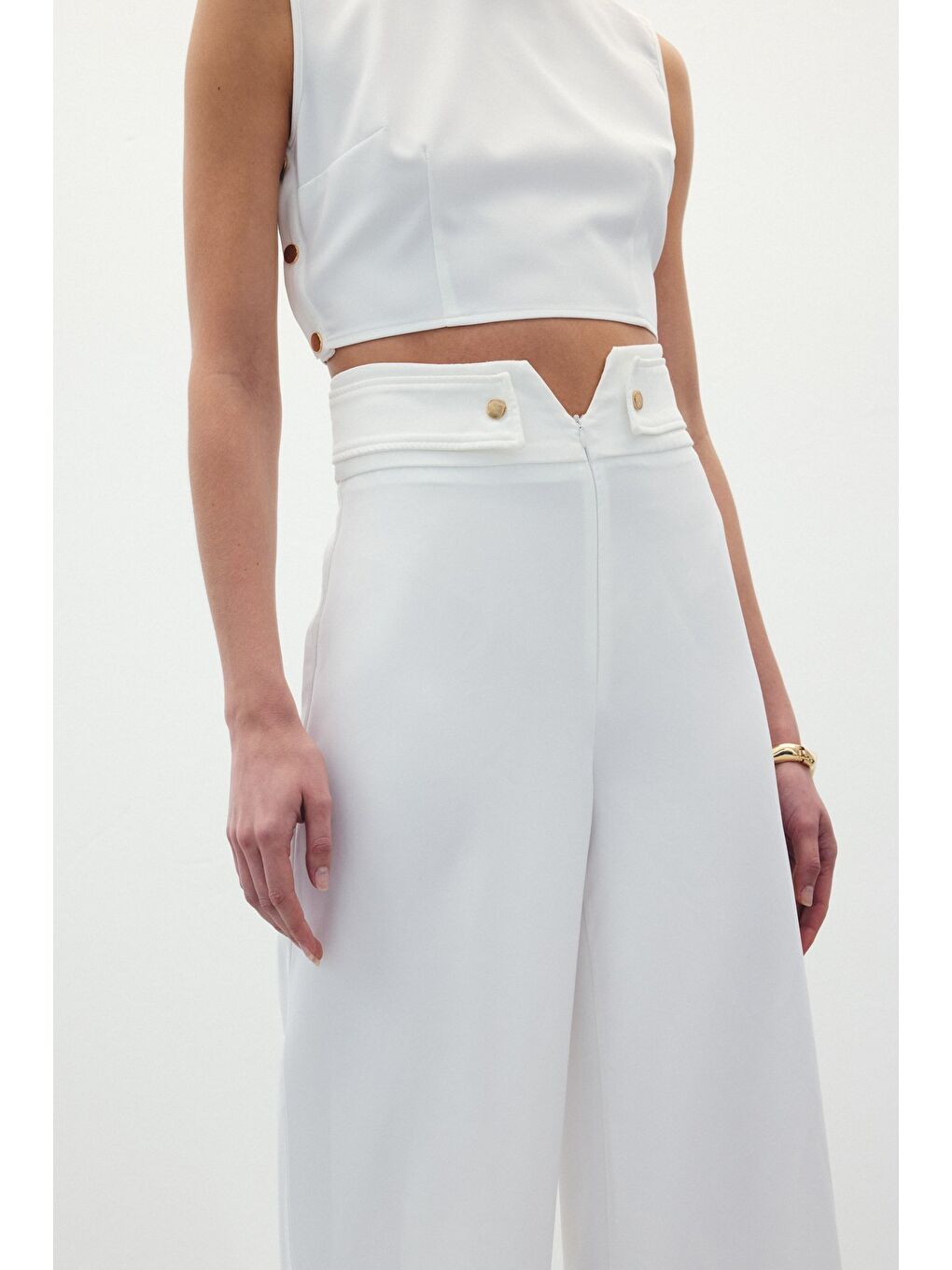 Bel Detaylı Pantolon - Ekru-6