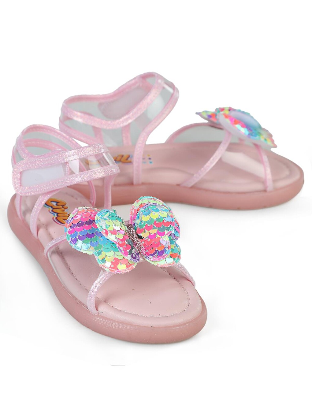 Pembe Girls Simli Kelebek 27- Sandalet - Pudra