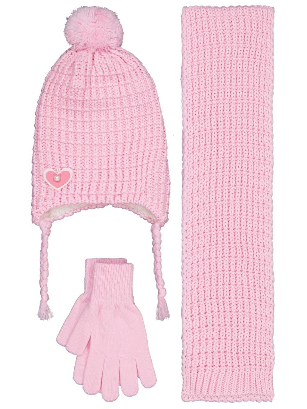 Girls 2-5 Yaş Atkı Bere Eldiven Set - Pembe Standart