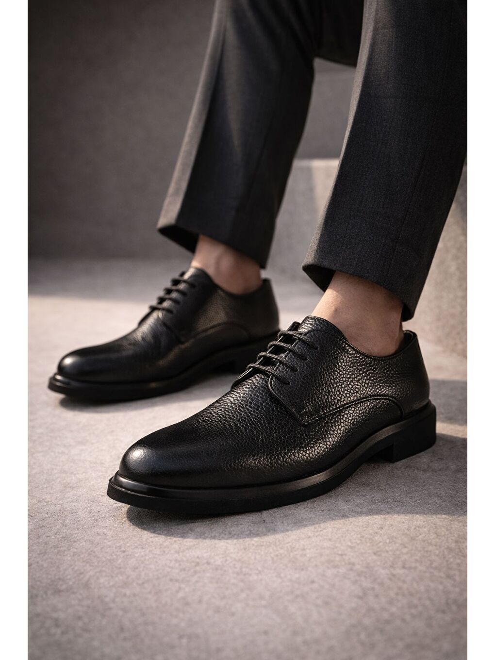 Siyah DANİEL Hakiki Deri Bağcıklı Erkek Günlük Klasik Casual Ayakkabı-5