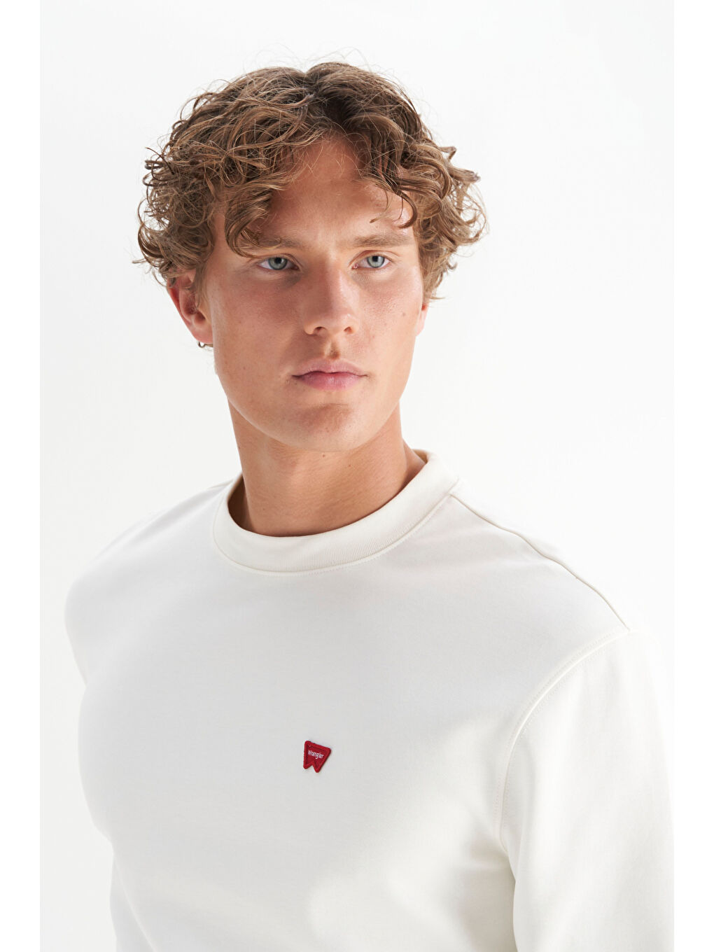 Beyaz Pamuklu Regular Fit Normal Kesim Bisiklet Yaka Logo Detaylı Sweatshirt-3