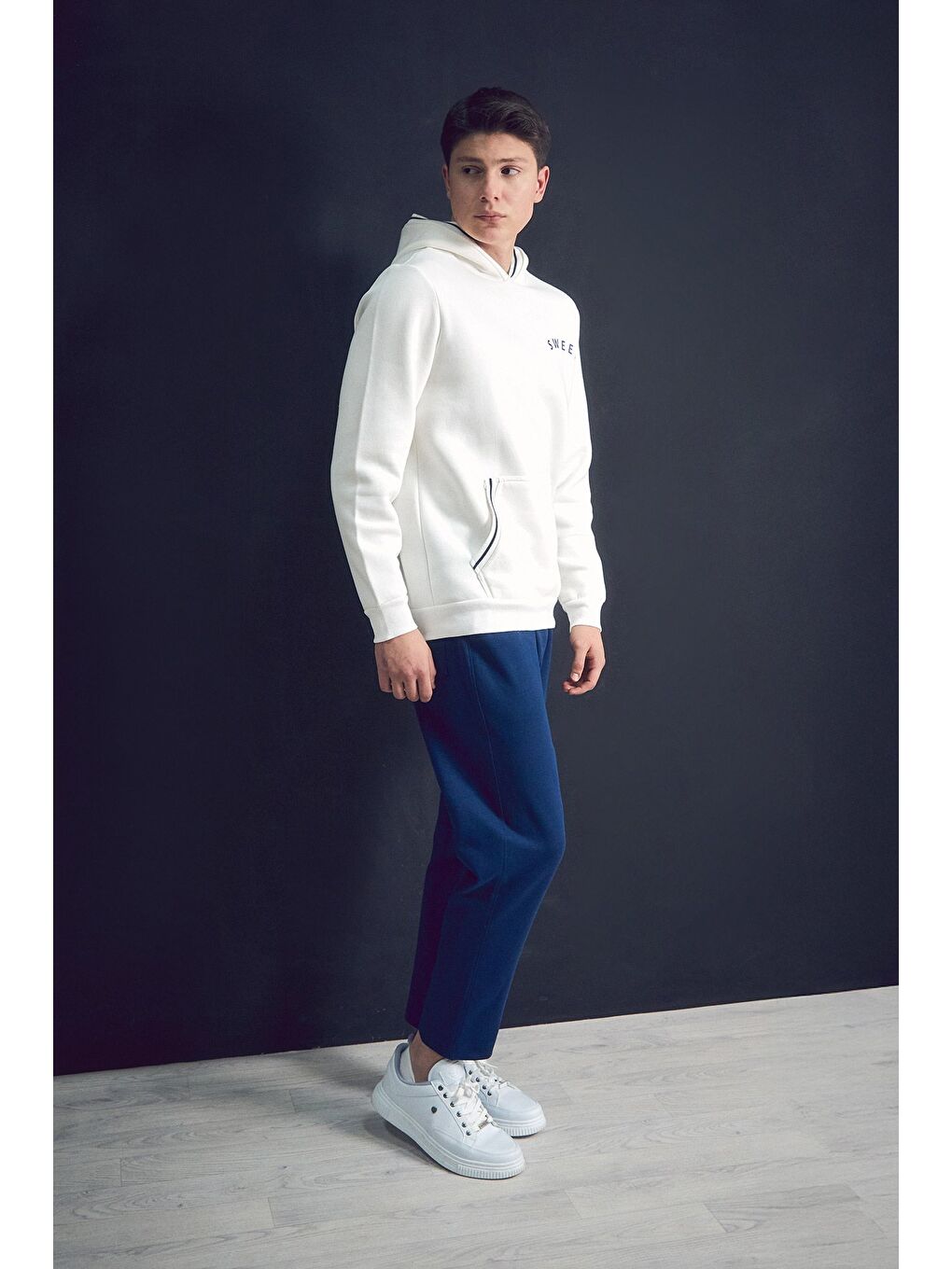 Lacivert Bacağı Şeritli Beli Lastikli Eşofman Altı-2