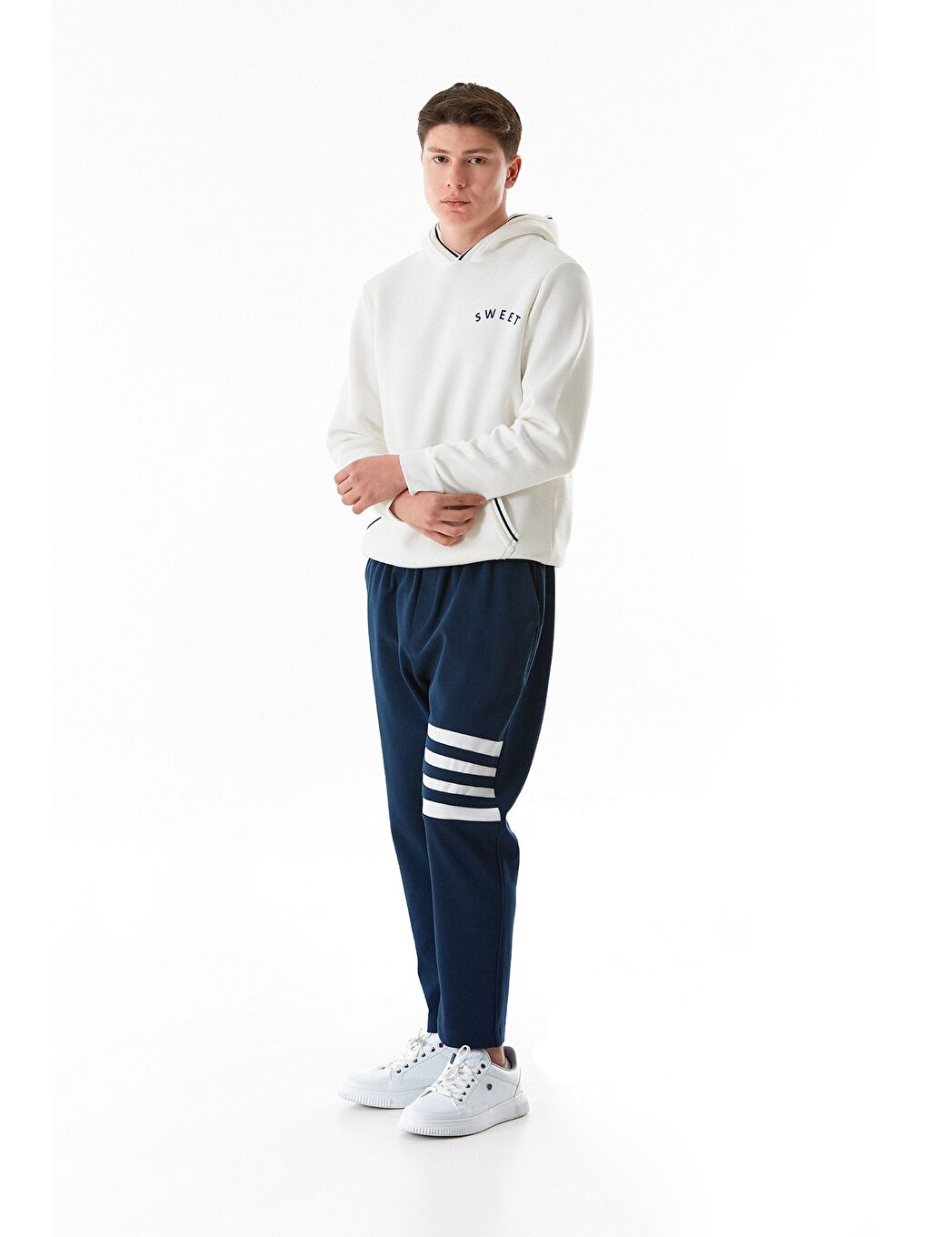 Lacivert Bacağı Şeritli Beli Lastikli Eşofman Altı-4