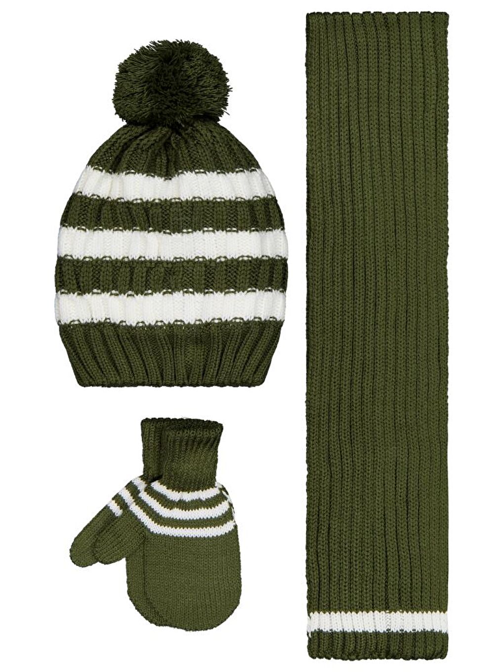 Baby 6-18 Ay Atkı Bere Eldiven Set - Yeşil Standart-1