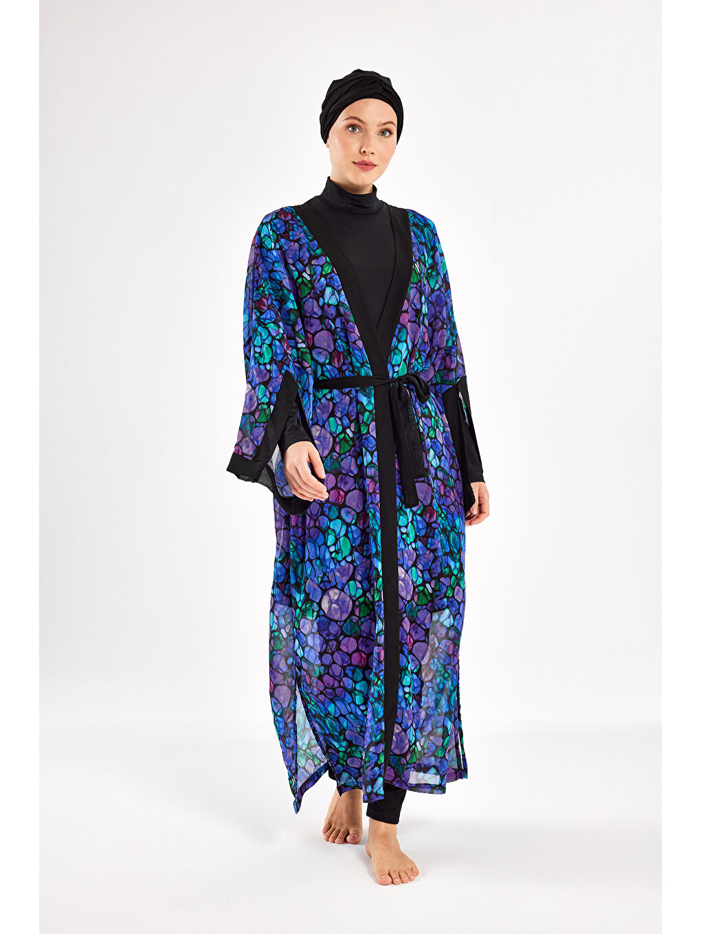 UV Korumalı Mayo Üzerine Tek Pareo Kimono 1711 Mor-1