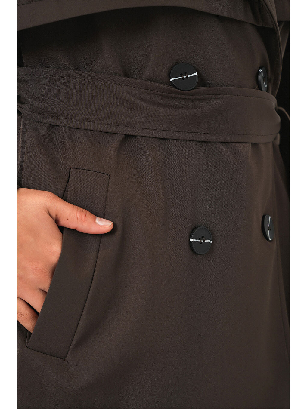 Kahverengi Kadın Kuşaklı Kısa Trençkot 5974 - A.Kahve-4