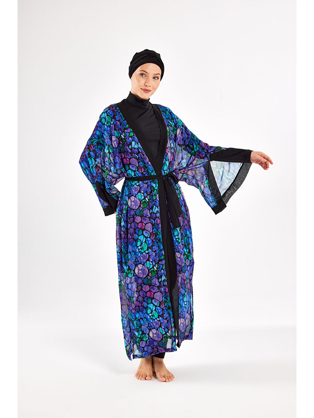 UV Korumalı Mayo Üzerine Tek Pareo Kimono 1711 Mor-2