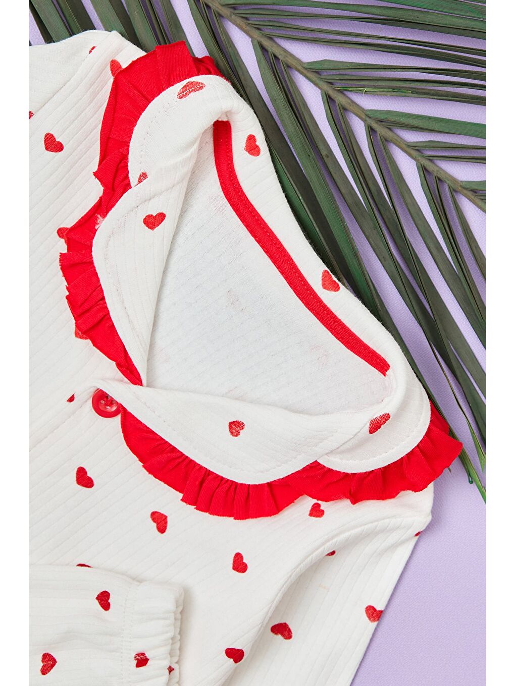 Kırmızı Kalpli Fitilli Kız Çocuk Pijama Takımı-2