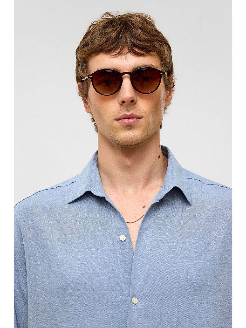 Oversize Uzun Kollu Keten Gömlek Bebe Mavi-2