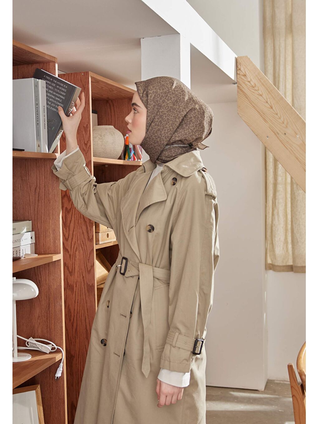 Kahverengi Leopar Desen Pamuk İpek Eşarp Sıcak Kahve-1