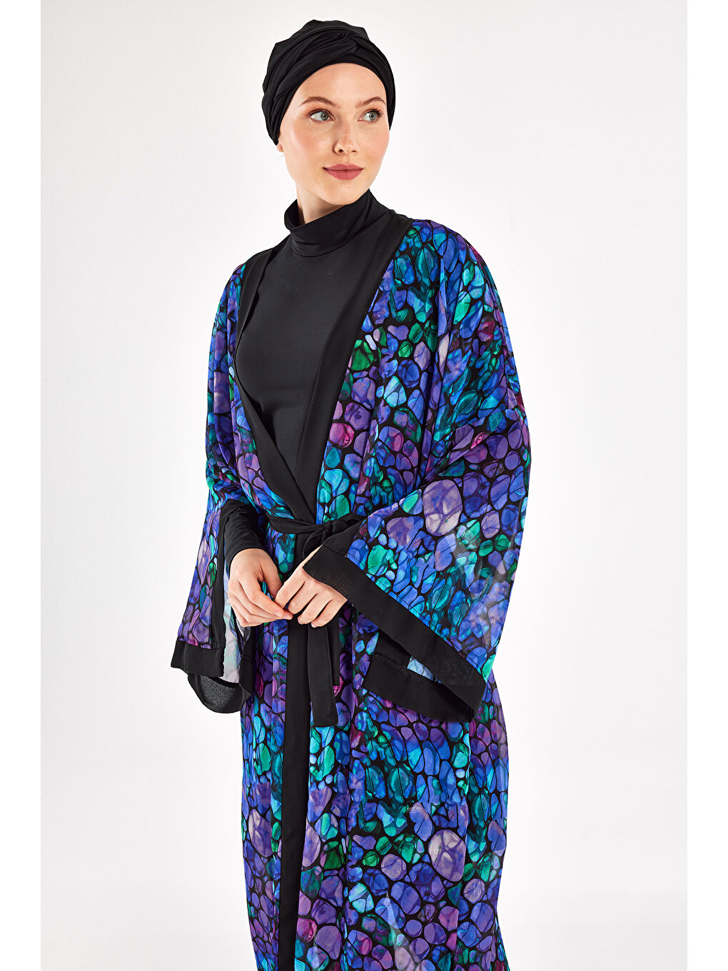 UV Korumalı Mayo Üzerine Tek Pareo Kimono 1711 Mor-4