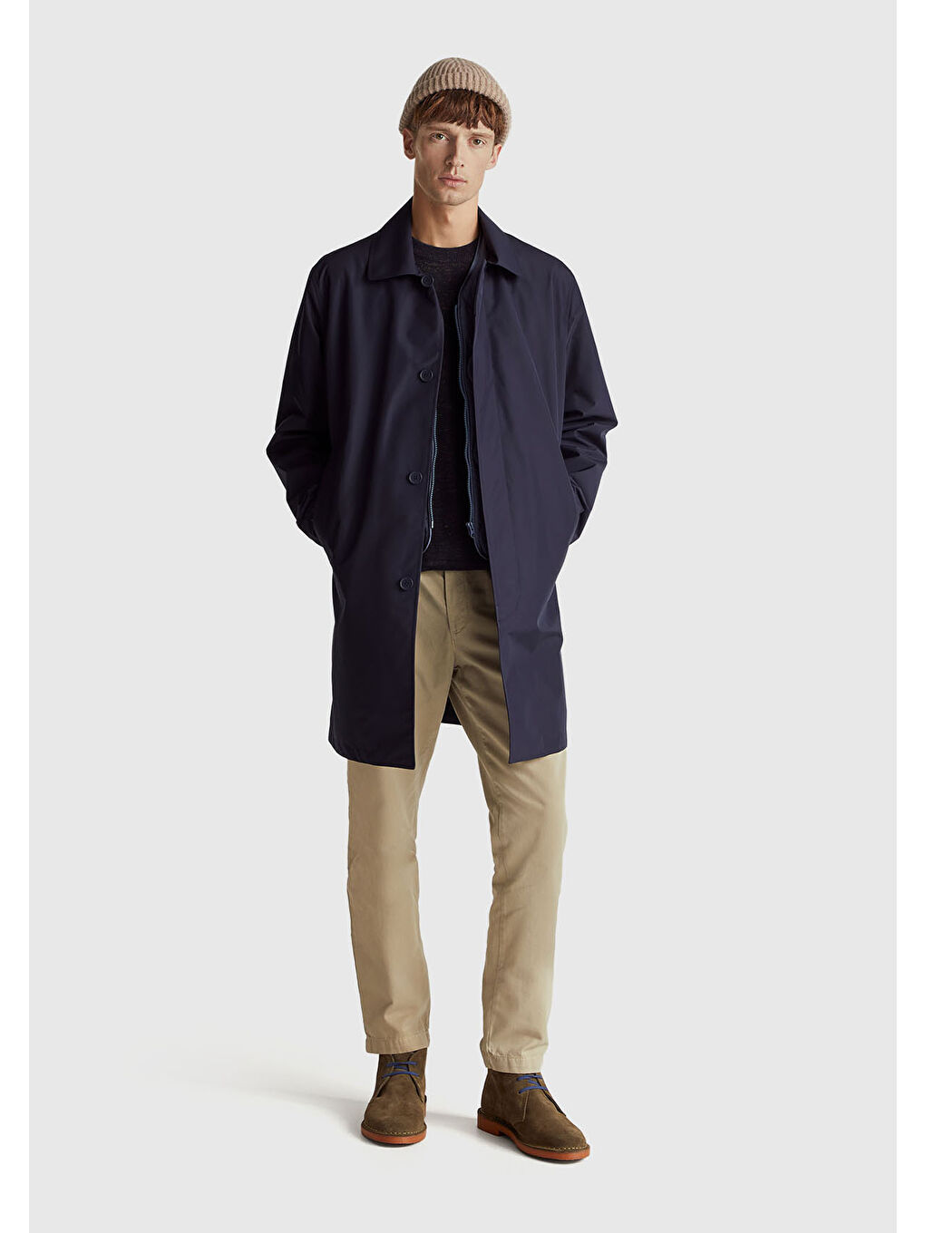 Erkek Lacivert Kolu Manşet Detaylı Yelekli Uzun Mont-4