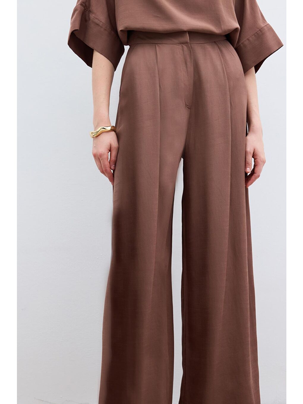 Kahverengi Keten Karışımlı Pantolon - Kahve-4